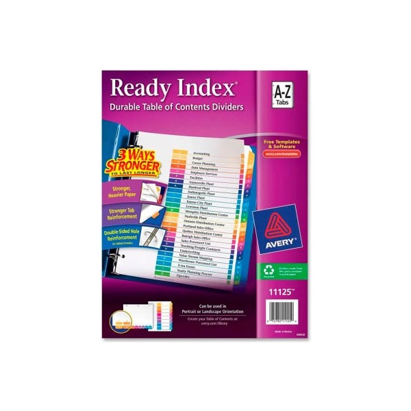 Avery Dennison Avery Ready Index T.O.C. Reference Divider, A to Z, 8.5"x11", 26 Tabs, White/Multi 11125 - main